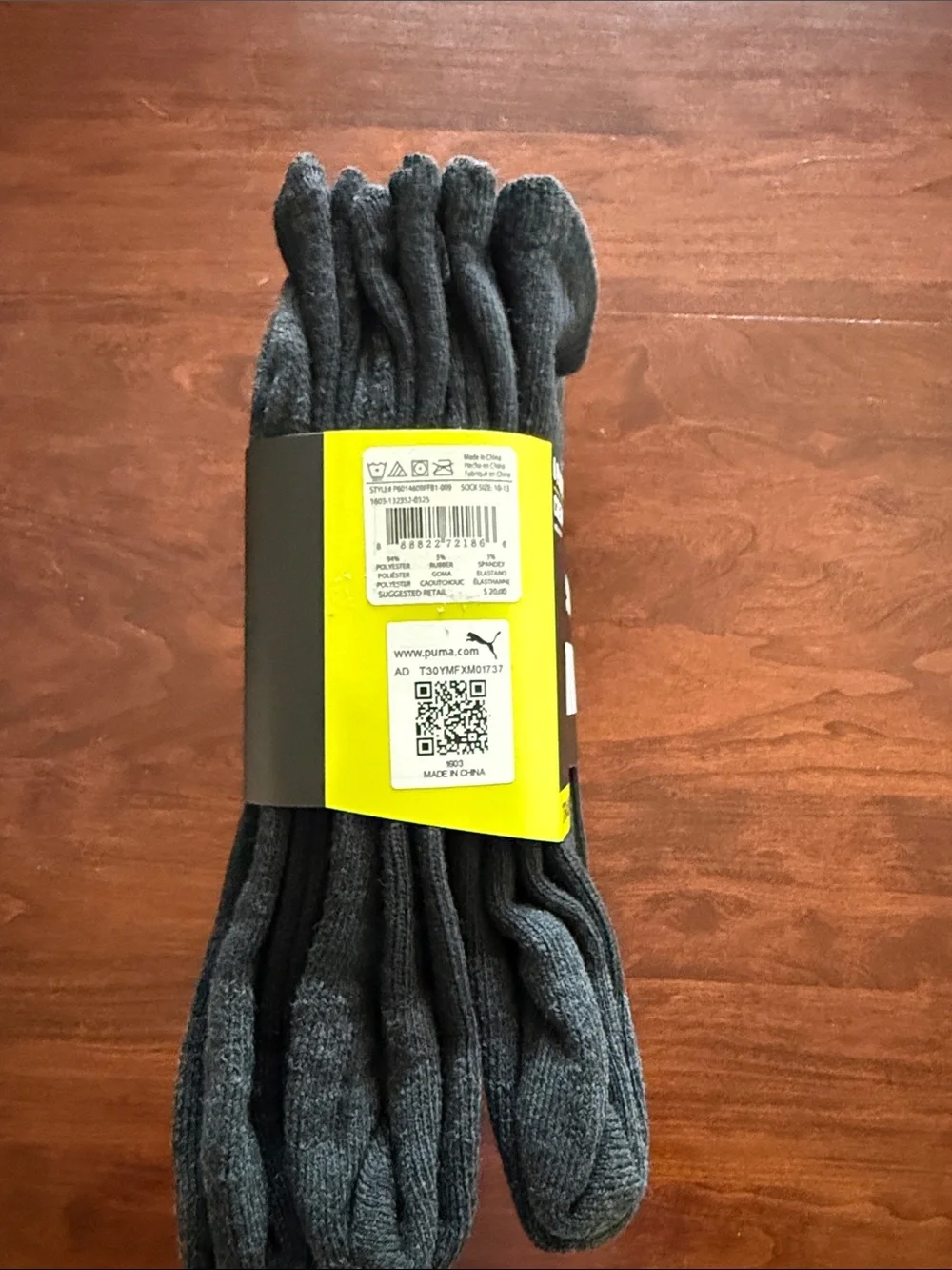 Puma Men's Crew Athletic Socks in Black - 6 Pack men’s shoe size 8-12 NWT